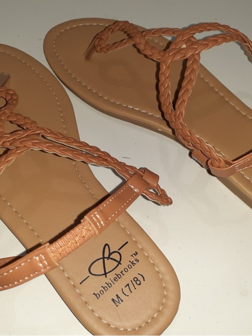 Bobbie Brooks Tan Braided Strap Thong Sandals